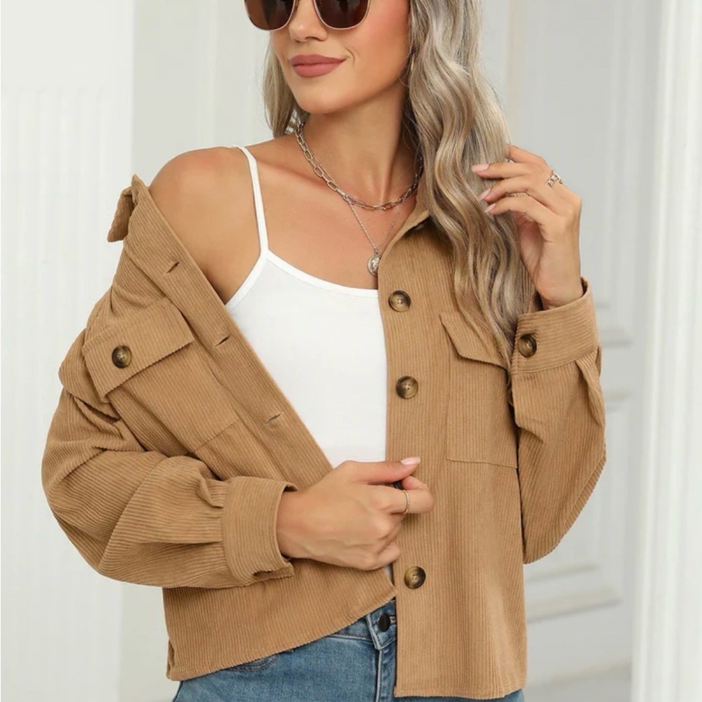 Amazon medium chunky button Corduroy Utility Jacket in Tan